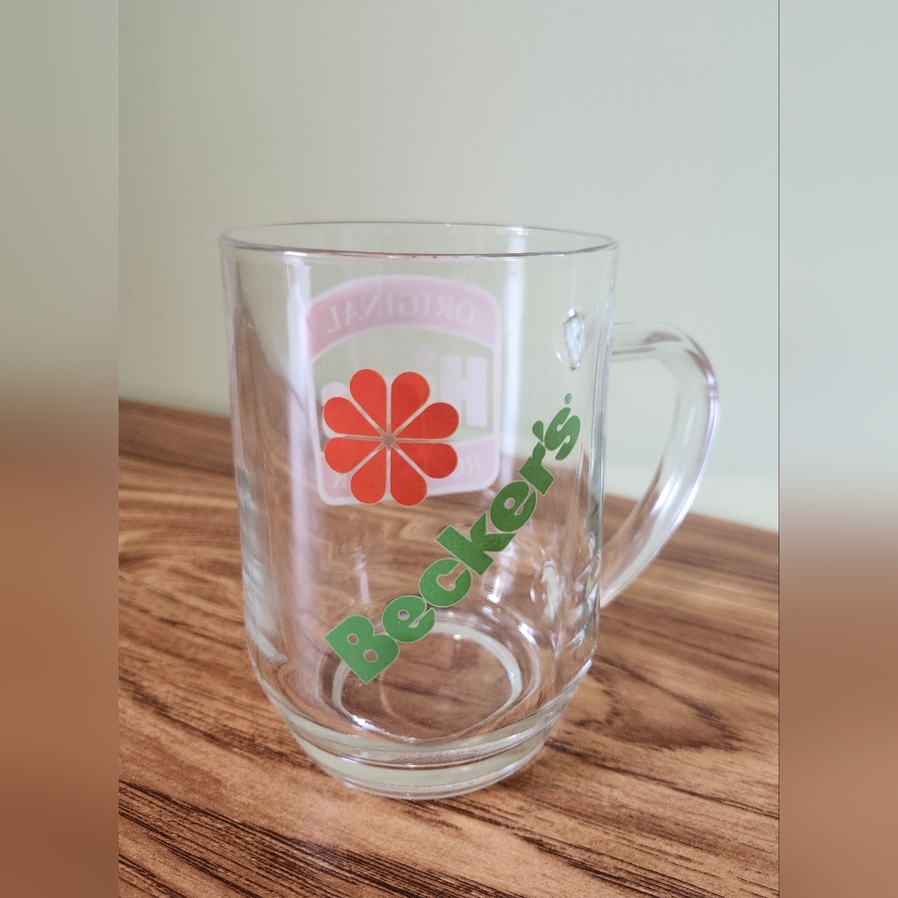 Beckers Promotional Glass Mug, Hires Root Beer Soft Drink Steins 80 's Vintage